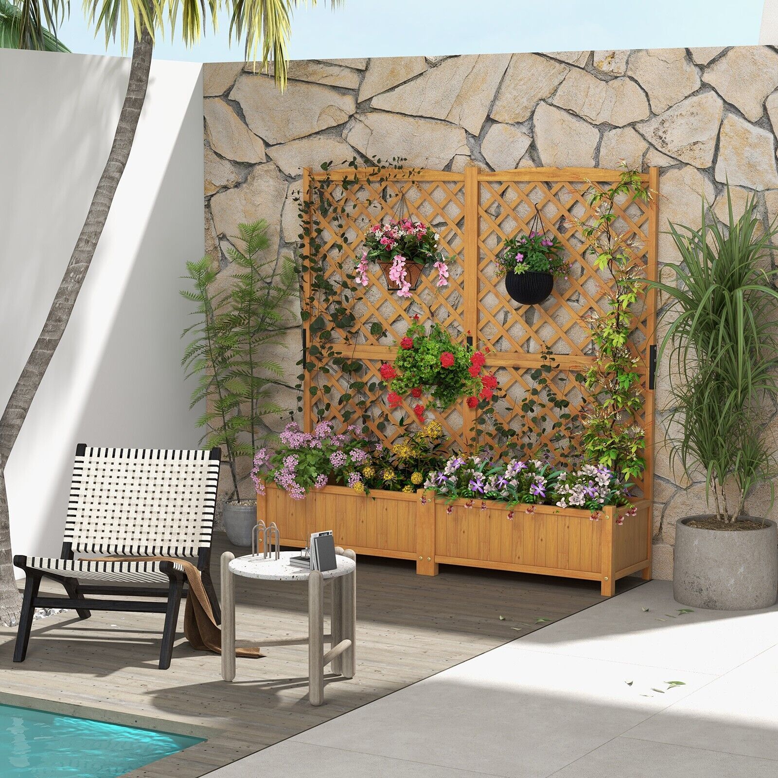 Raised Garden Bed with Diamond Shaped Trellis-Orange