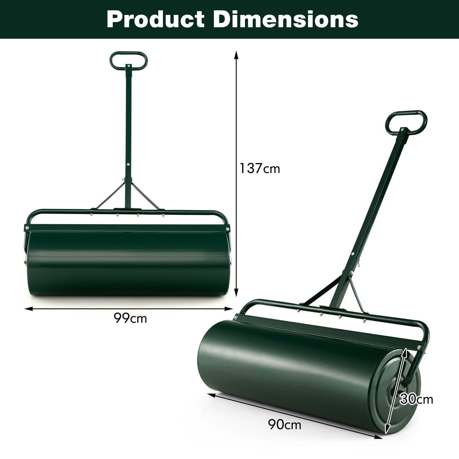 63L Garden Lawn Roller with Gripping Handle-Green