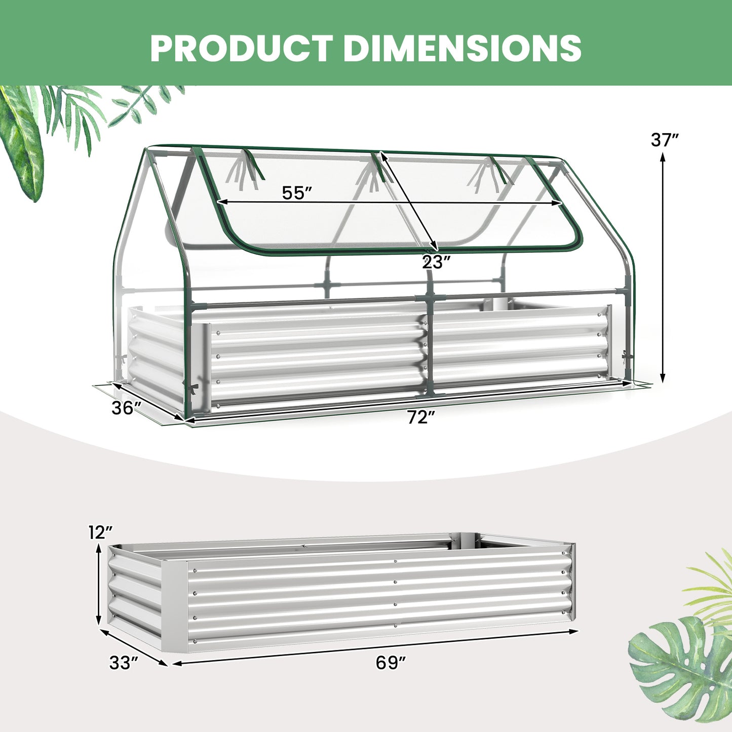 174 x 84 x 30 cm Galvanized Raised Garden Bed with Cover-Silver