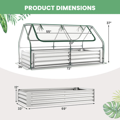 174 x 84 x 30 cm Galvanized Raised Garden Bed with Cover-Silver