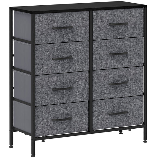 HOMCOM Fabric Chest of Drawers, Industrial Bedroom Dresser with 8 Fabric Drawers, Steel Frame and Wooden Top for Nursery, Living Room, Hallway, Black