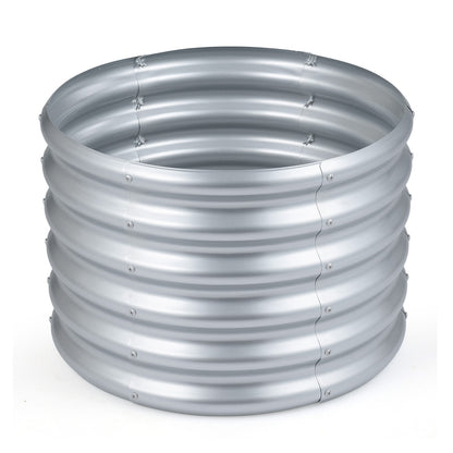 Galvanized Raised Garden Bed Round Outdoor Planter Box with Open-Ended Base-Silver