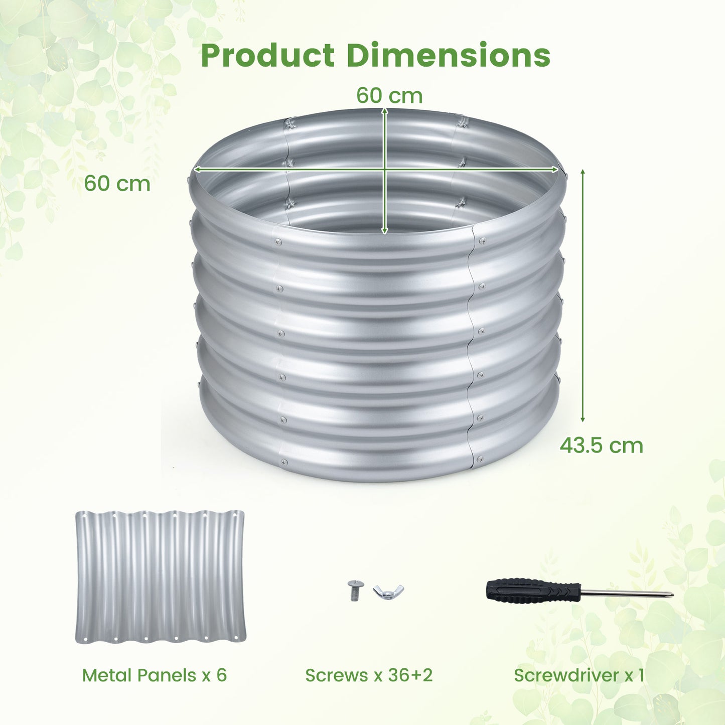 Galvanized Raised Garden Bed Round Outdoor Planter Box with Open-Ended Base-Silver