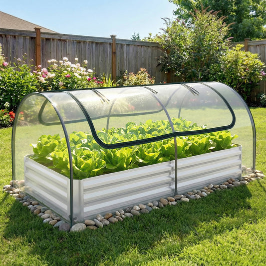 Galvanized Raised Garden Bed with Cover and 2 Roll-up Doors