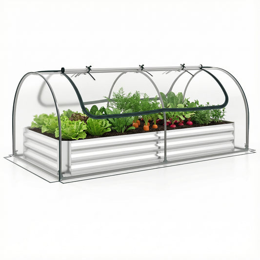 Galvanized Raised Garden Bed with Cover and 2 Roll-up Doors