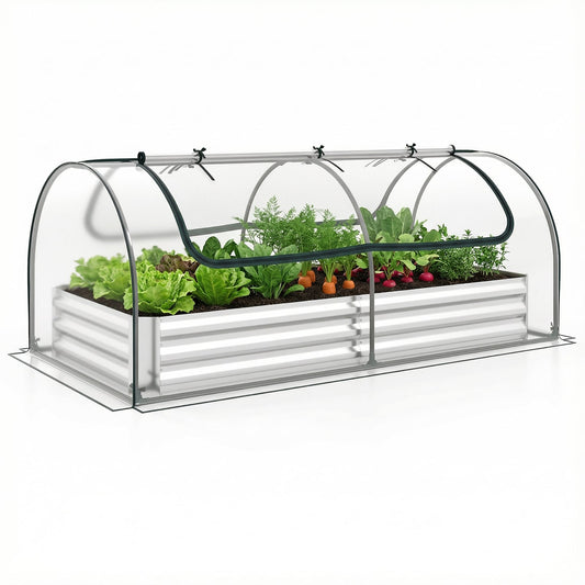 Galvanized Raised Garden Bed with Cover and 2 Roll-up Doors
