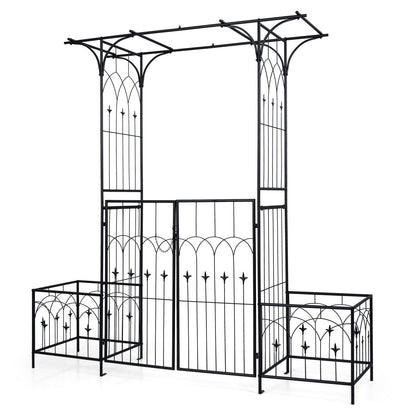 Garden Arbor with Gate and Planter Boxes 206cm Heavy Duty Metal Arch
