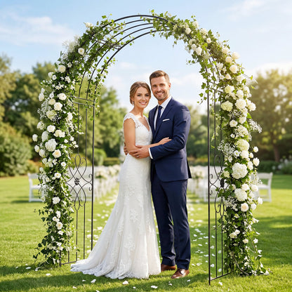 Garden Arbor with Ground Stakes amd Outdoor Metal Arch Archway for Wedding Party Ceremony Decorations-Black