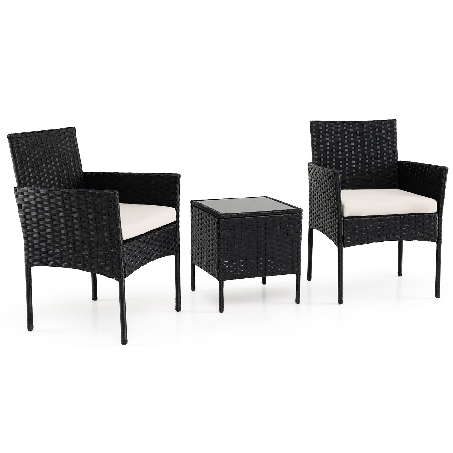 Garden Furniture Set 3-piece Rattan Balcony Furniture Set with 2 Cushioned Chairs-Beige