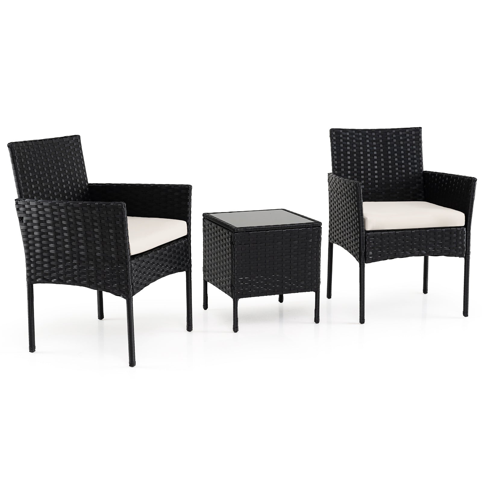 Garden Furniture Set 3-piece Rattan Balcony Furniture Set with 2 Cushioned Chairs-Beige