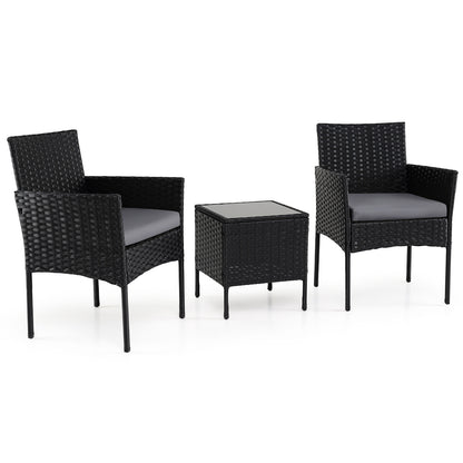 Garden Furniture Set 3-piece Rattan Balcony Furniture Set with 2 Cushioned Chairs-Grey
