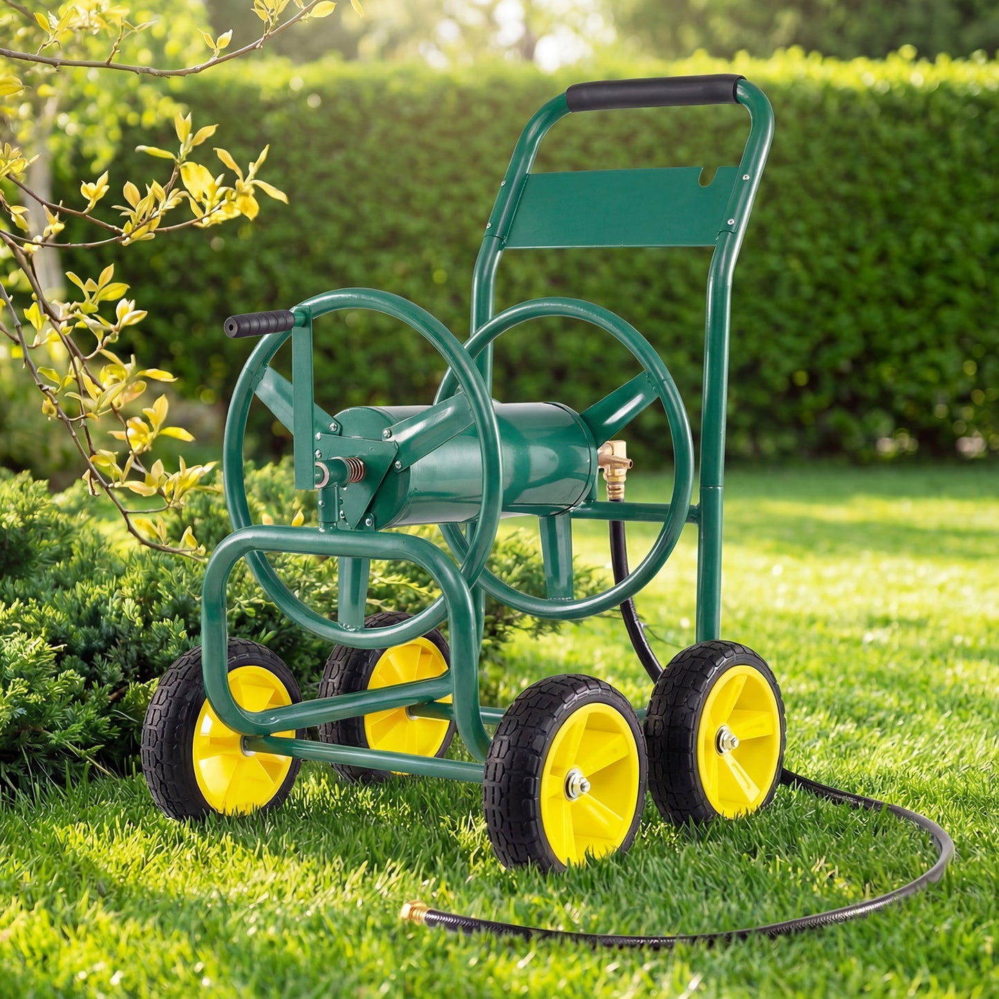 Garden Hose Reel Cart 4 Wheels 100 m of 16 mm Large Capacity-Green