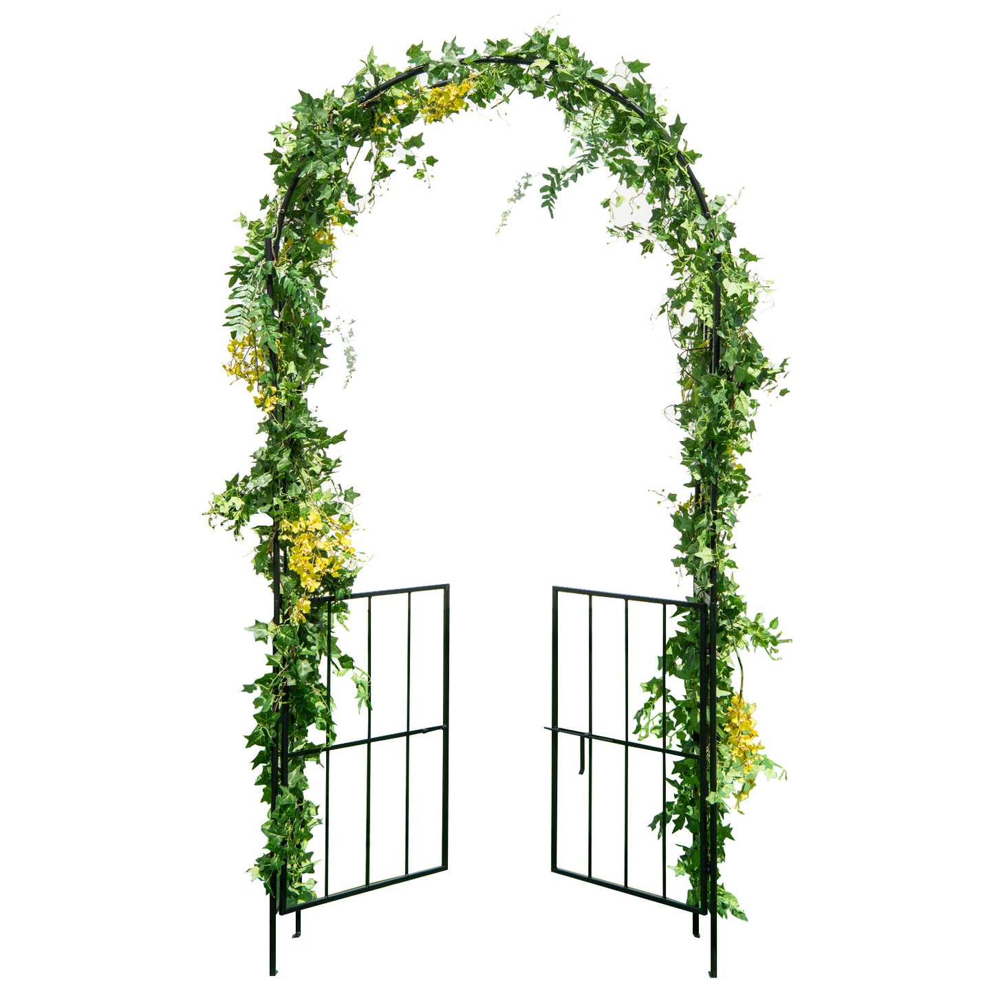 Garden Arch Arbor Trellis with Gate Tall Heavy-Duty Metal Arbour Archway-Black