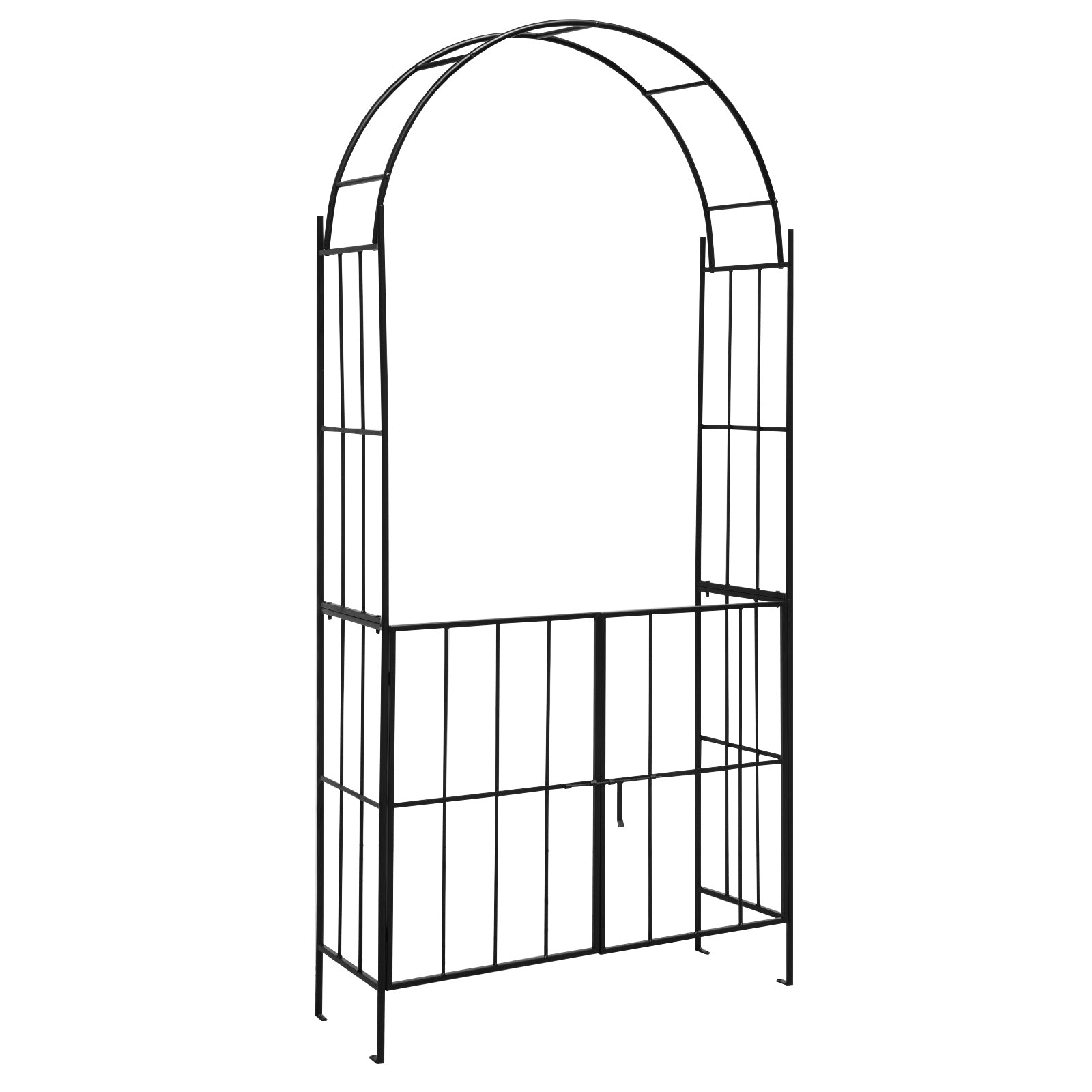 Garden Arch Arbor Trellis with Gate Tall Heavy-Duty Metal Arbour Archway-Black