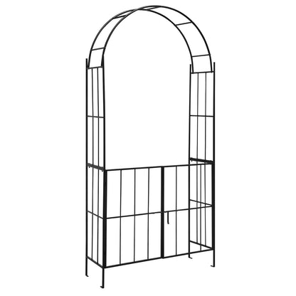 Garden Arch Arbor Trellis with Gate Tall Heavy-Duty Metal Arbour Archway-Black