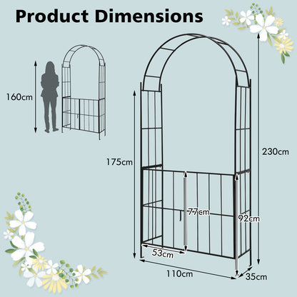 Garden Arch Arbor Trellis with Gate Tall Heavy-Duty Metal Arbour Archway-Black