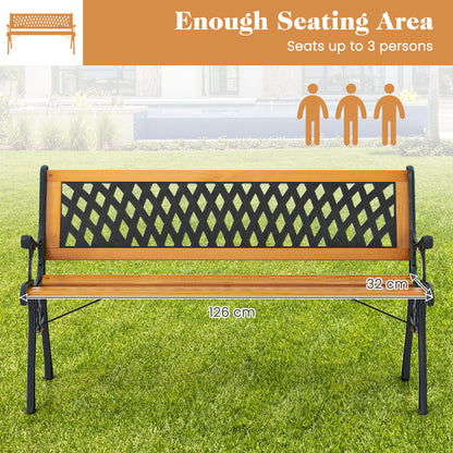 126cm Patio Garden Bench with Curved Armrests and Appealing Back
