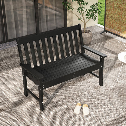 132 CM All-Weather HDPE Garden Bench with Backrest and Armrests-Black
