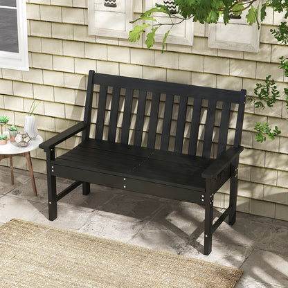 132 CM All-Weather HDPE Garden Bench with Backrest and Armrests-Black