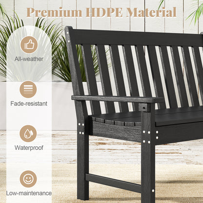 132 CM All-Weather HDPE Garden Bench with Backrest and Armrests-Black