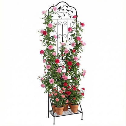 Garden Trellis with Foldable Shelf and Anti-Tipping Device-Black-1 Pack