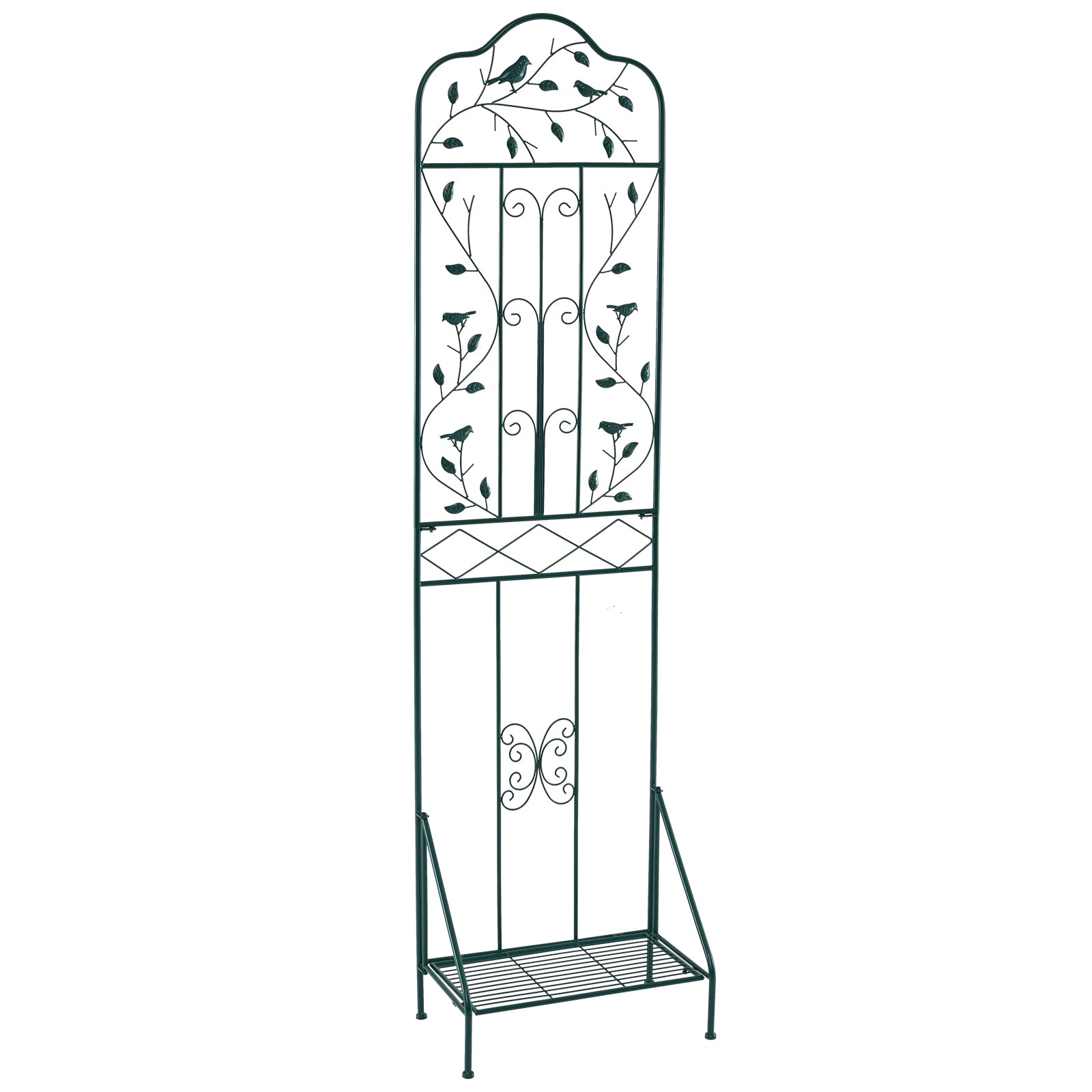 Garden Trellis with Foldable Shelf and Anti-Tipping Device-Dark Green-1 Pack
