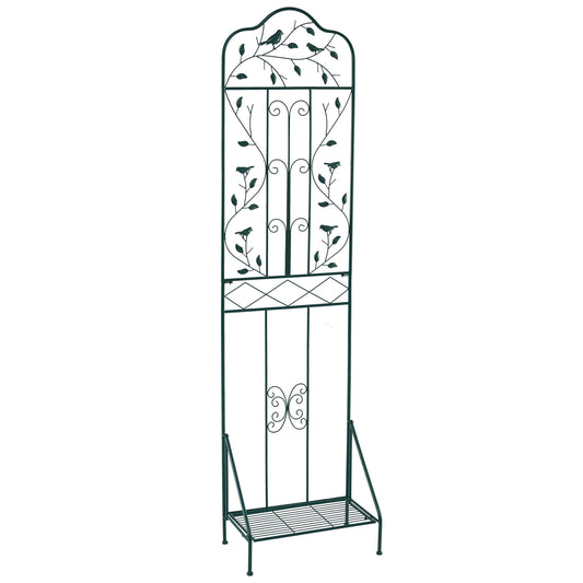 Garden Trellis with Foldable Shelf and Anti-Tipping Device-Dark Green-1 Pack