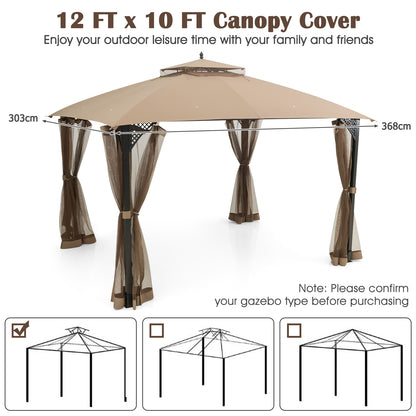 368 x 303CM Gazebo Replacement Top with Air Vent and Drainage Holes-Brown