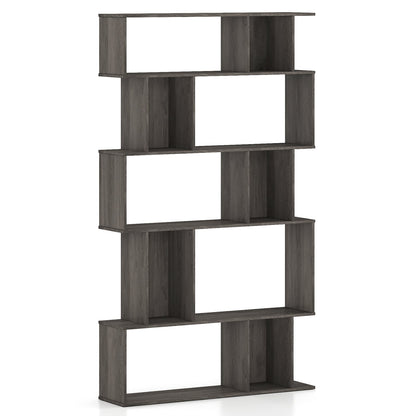 Geometric Bookshelf 5-Tier Bookcase with Open Shelves and Closed-back Cubes-Oak