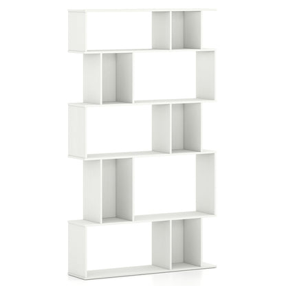 Geometric Bookshelf 5-Tier Bookcase with Open Shelves and Closed-back Cubes-White