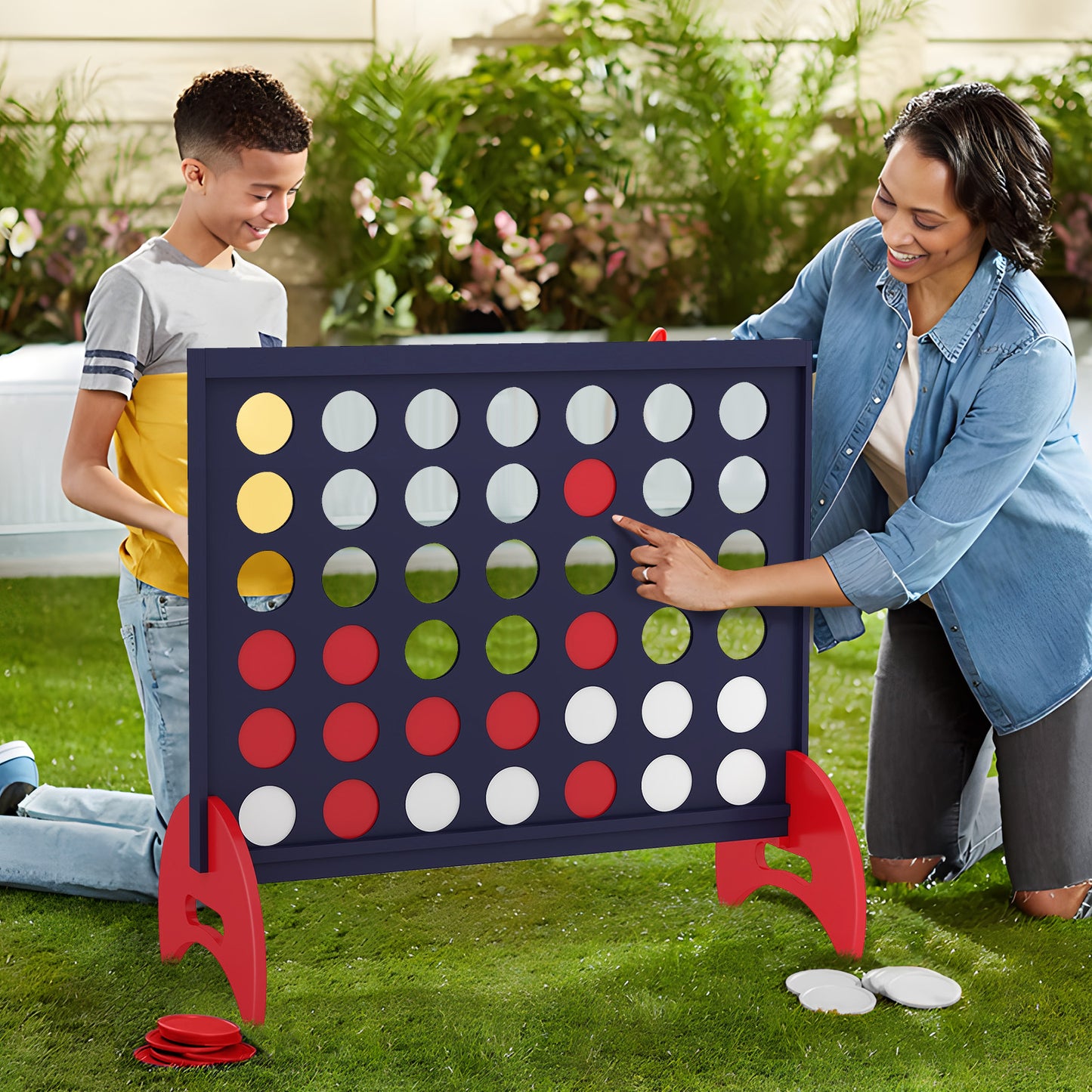 Giant 4-to-Score Game Set with Carrying Bag and 42 Pieces Jumbo Rings-Blue