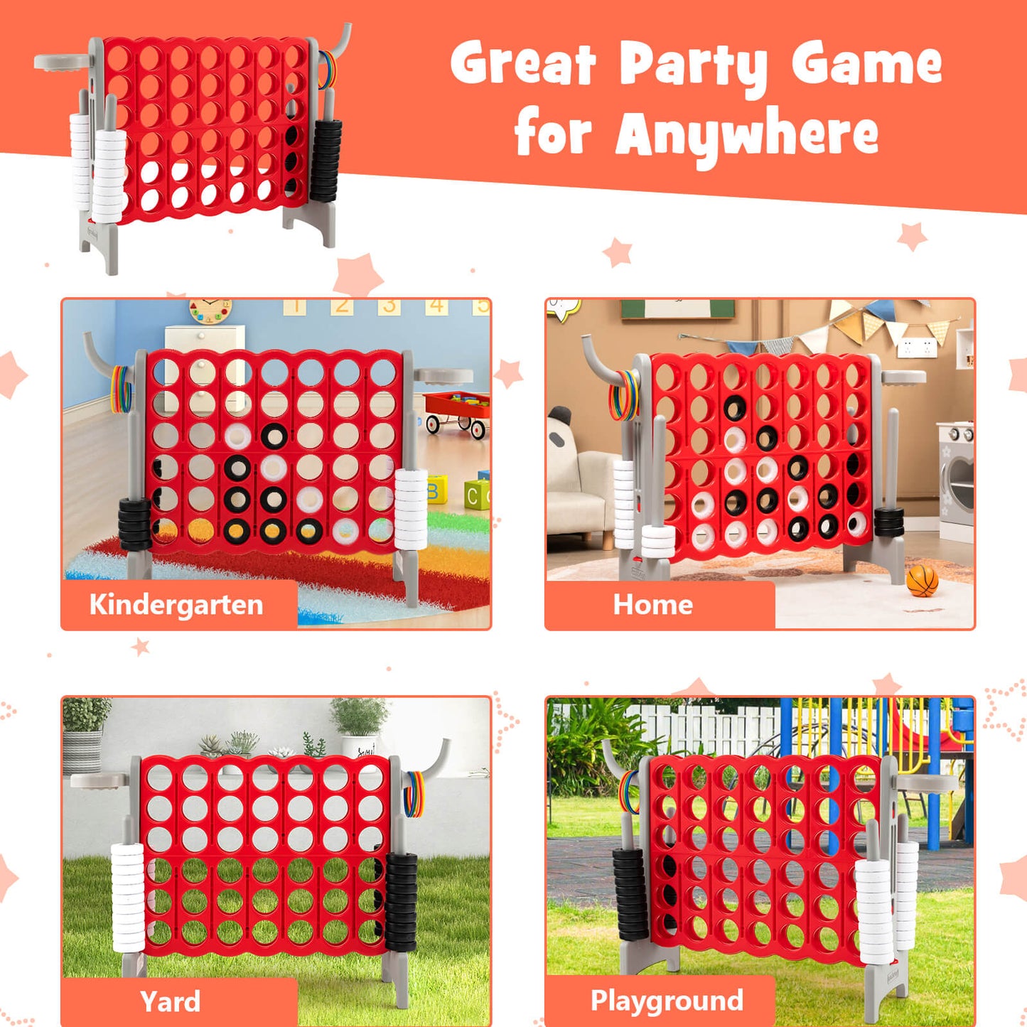 Giant Connect 4 Game Jumbo with 42 Rings-Grey
