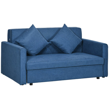HOMCOM 2 Seater Sofa Bed, Convertible Bed Settee, Modern Velvet Loveseat Sofa Couch with 2 Cushions, Hidden Storage for Living Room, Guest Room, Deep Blue