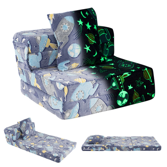 Glow In the Dark Kids Couch with Washable Zippered Covers and Extra Pillow-Navy