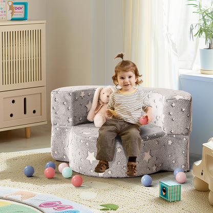 Convertible Glow-in-the-Dark Kids Sofa with Removable Washable Cover-Grey