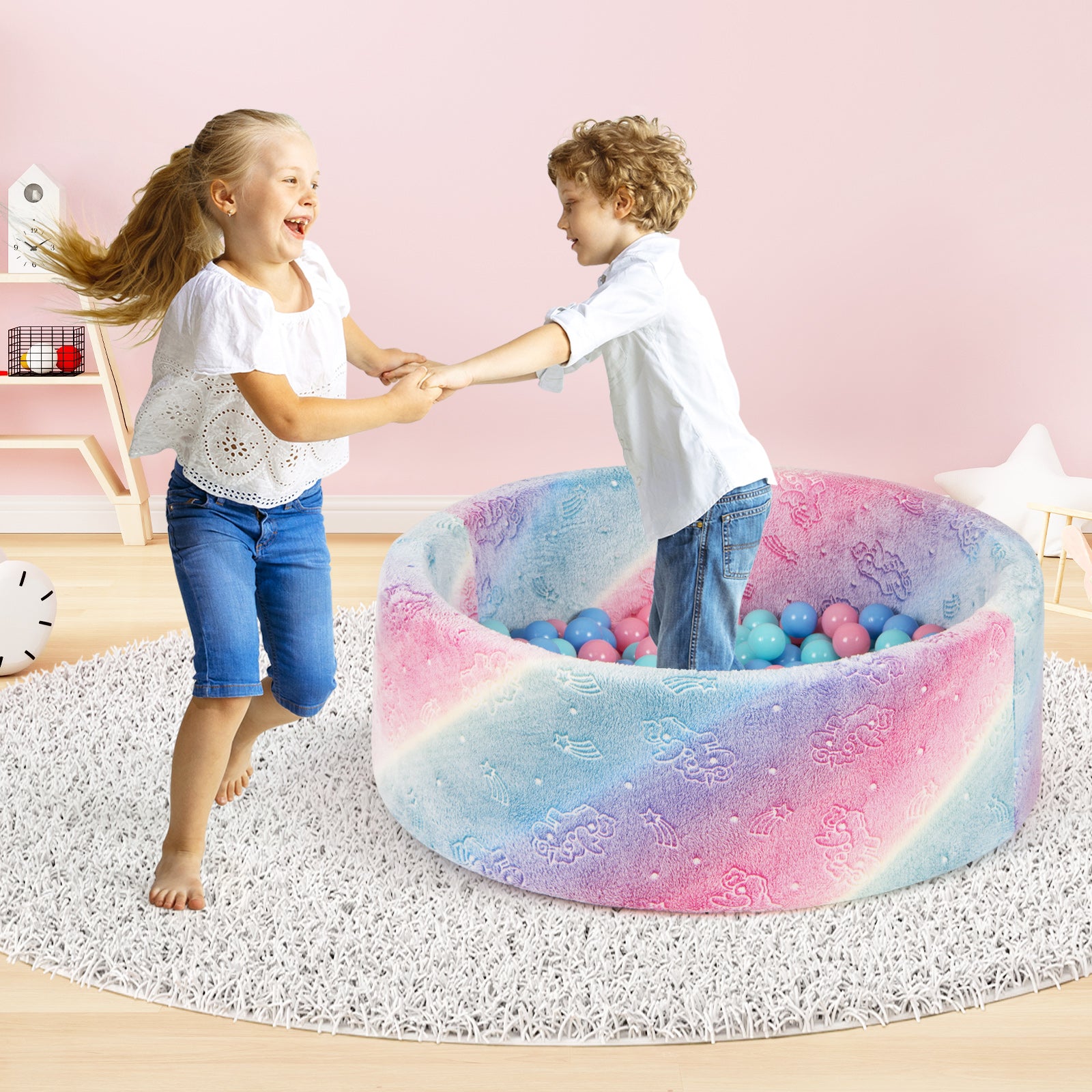 Glow in the Dark Round Ball Pool with 200 Colorful Ocean Balls-Macaron