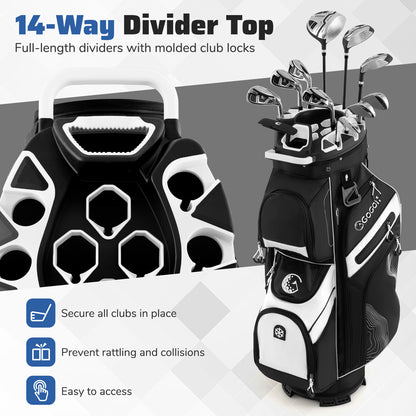 Golf Cart Bag Molded Lock Top Golf Bag with 14-Way Full Length Dividers-Black