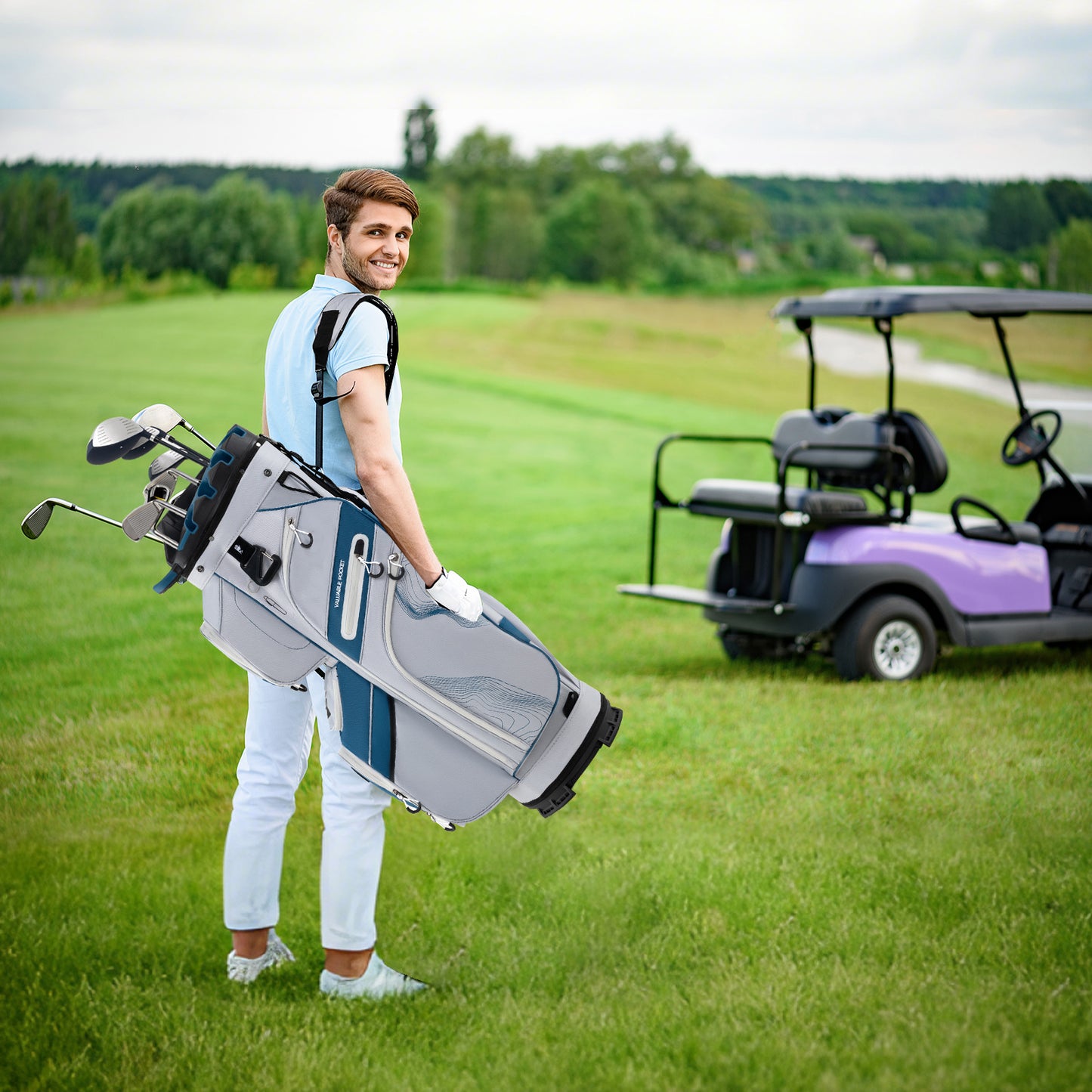 Golf Cart Bag Molded Lock Top Golf Bag with 14-Way Full Length Dividers-Navy