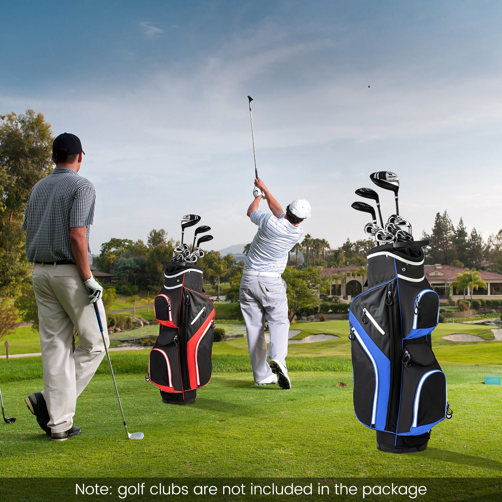 14-Way Golf Cart Bag with 9 Zippered Pockets and Cooler Bag-Blue