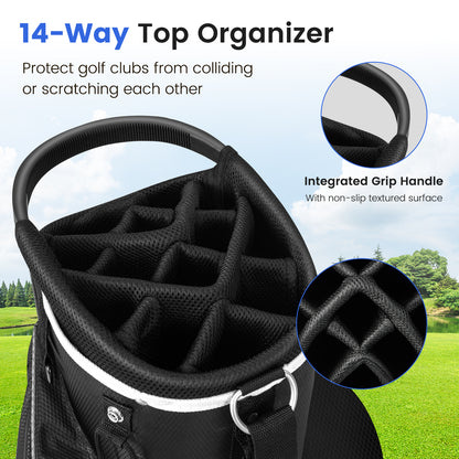 14-Way Golf Cart Bag with 9 Zippered Pockets and Cooler Bag-Grey