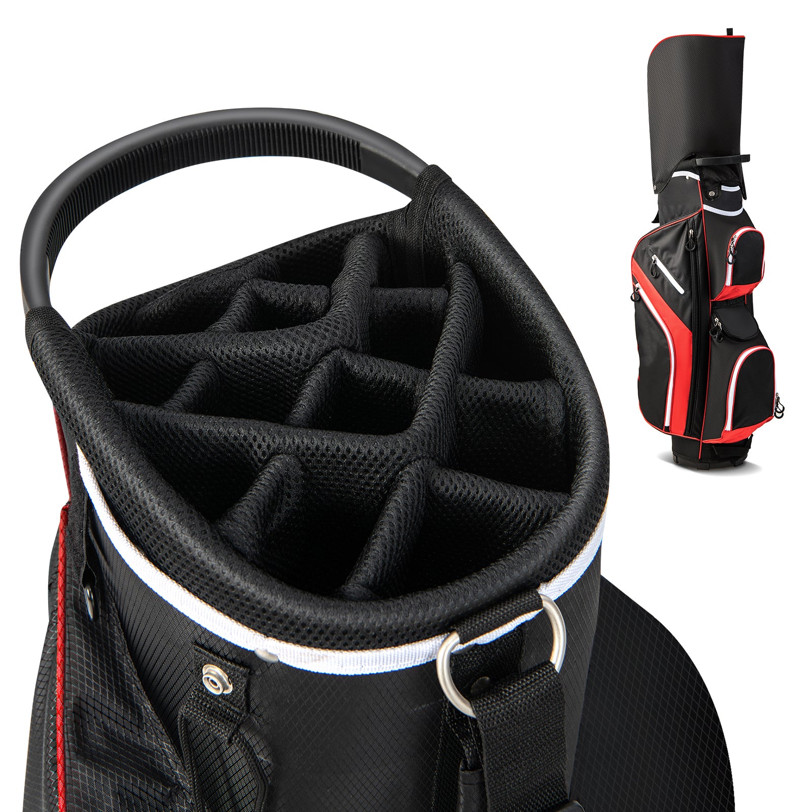 14-Way Golf Cart Bag with 9 Zippered Pockets and Cooler Bag-Red