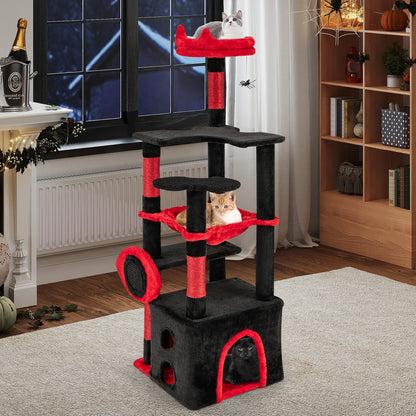 Gothic Cat Tree for Indoor Cats Large Cat Tower with Plush Perch-Red & Black