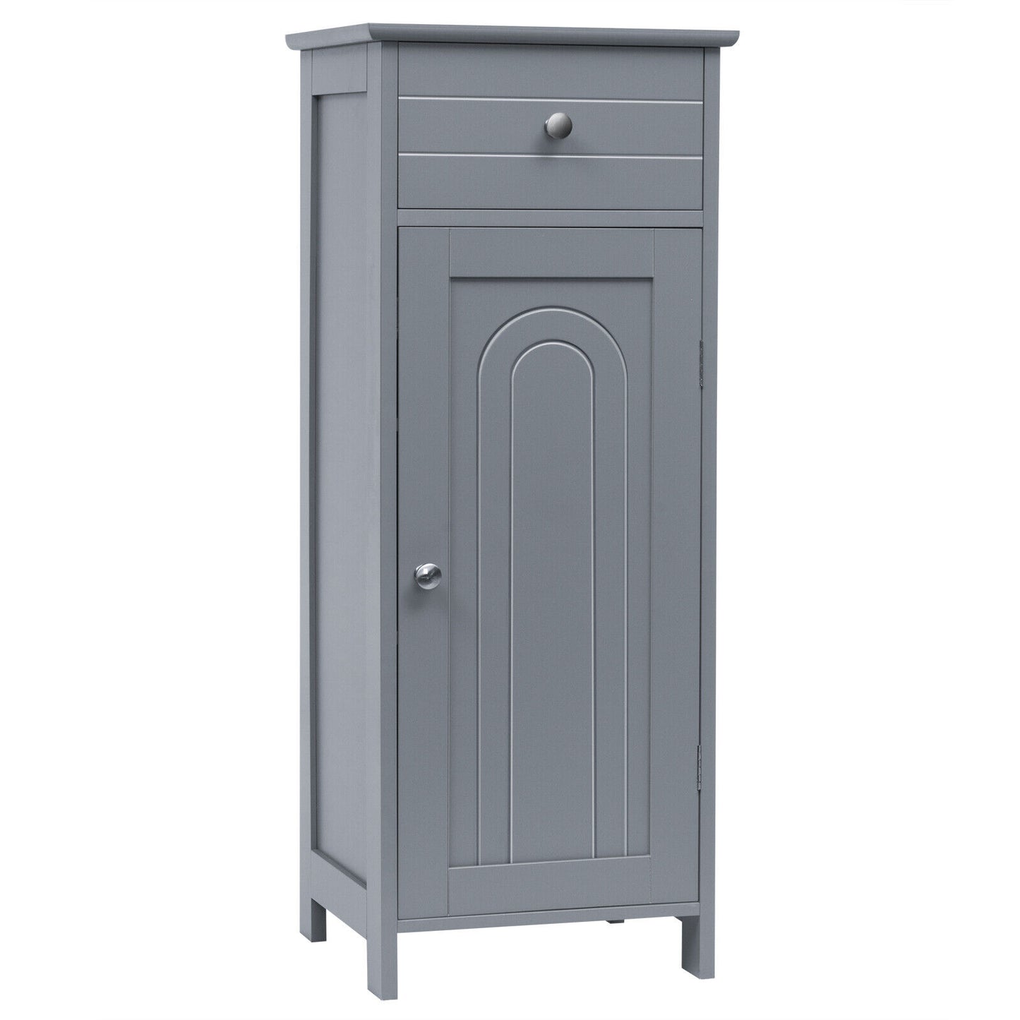 1-Door Freestanding Bathroom Storage Cabinet with Drawer and Adjustable Shelves-Grey