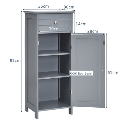 1-Door Freestanding Bathroom Storage Cabinet with Drawer and Adjustable Shelves-Grey