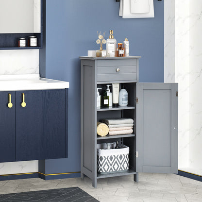 1-Door Freestanding Bathroom Storage Cabinet with Drawer and Adjustable Shelves-Grey