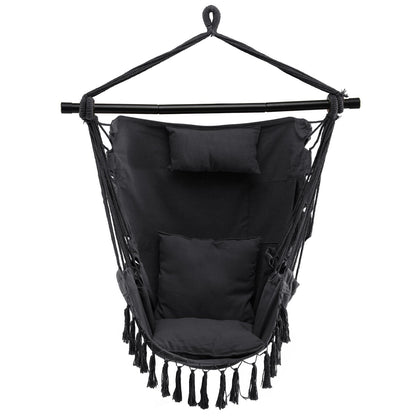 Hammock Swing Chair with Pillow and Cushions for Living Room Patio-Grey