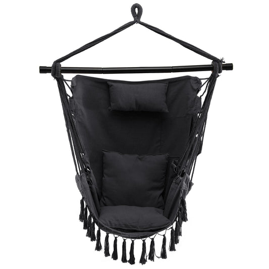 Hammock Swing Chair with Pillow and Cushions for Living Room Patio-Grey