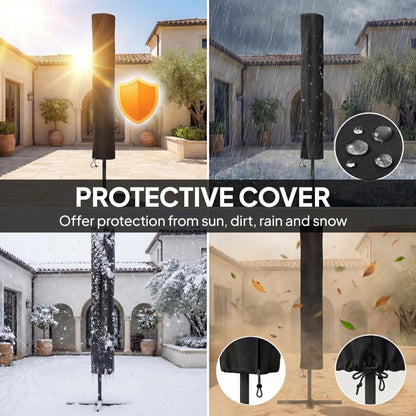 Outsunny 2.6 m Garden Parasol Umbrella with LED Solar Light, Parasol Cover, Outdoor Market Patio Umbrella, Beige