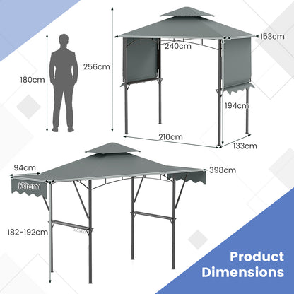398 x 153 cm Grill Gazebo with Dual Side Awnings and Adjustable Shadow-Grey