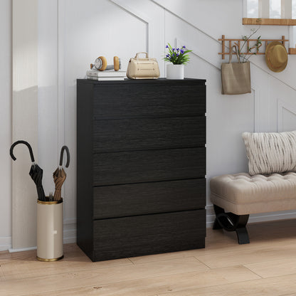 HOMCOM Chest of Drawers, 5 Drawer Dresser, Modern Storage Cabinet with 5 Drawers, for Bedroom, Living Room, Black